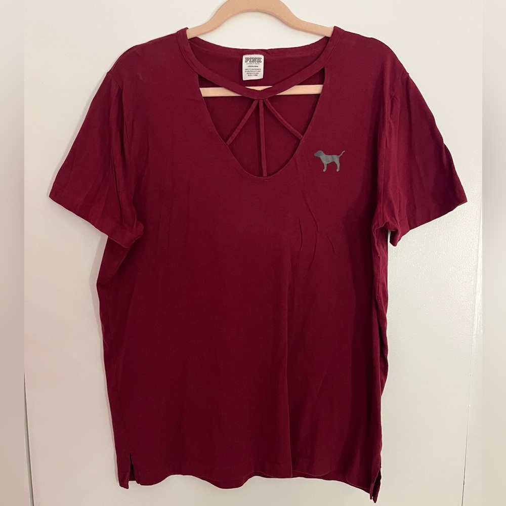 PINK Victoria's Secret Burgundy Crisscross Tee